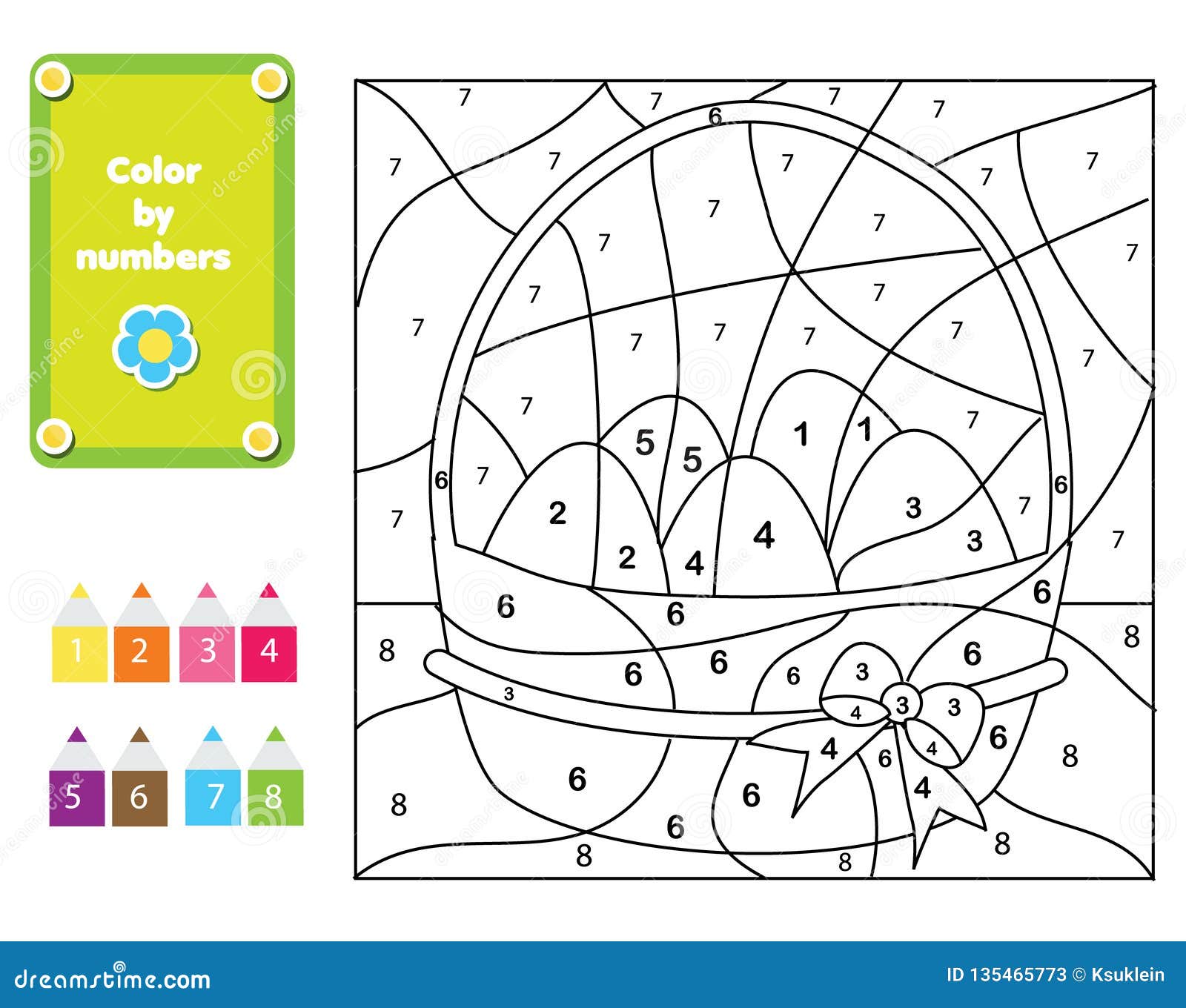 Coloring page for kids educational children game color by numbers easter eggs stock vector