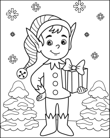 Christmas elf coloring page free printable coloring pages
