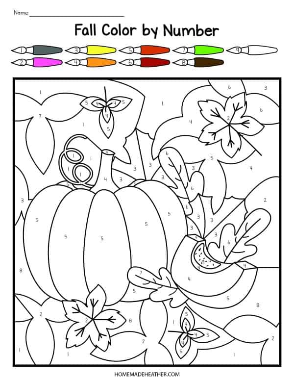 Free fall color by number printables homemade heather