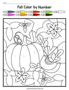 Free fall color by number printables sheets