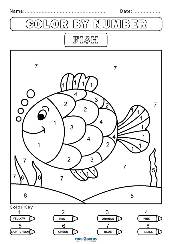 Color by number fish worksheets