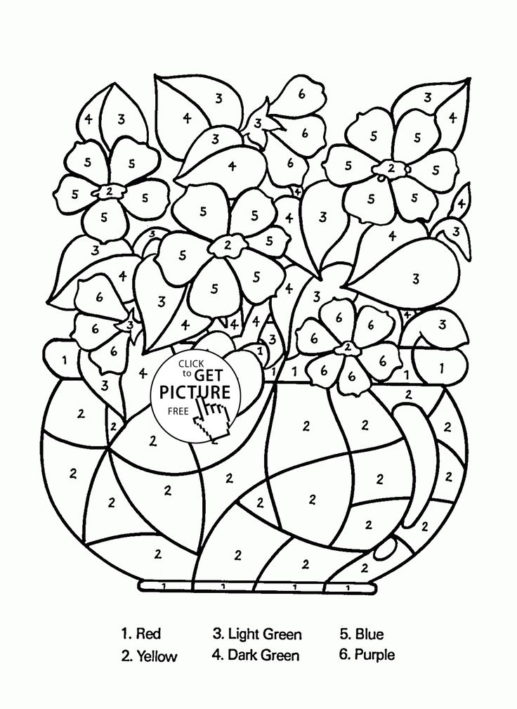 Color by number flowers in vase coloring page for kids education coloring pages printables frâ flower coloring pages mandala coloring pages free coloring pages