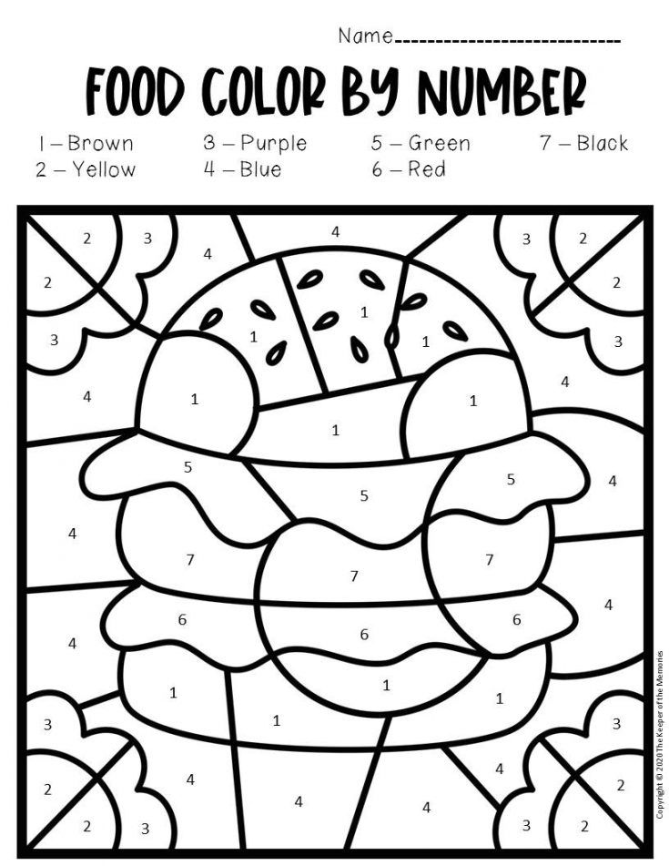 Free printable color by number food preschool worksheets preschool worksheets food themes printables free kids