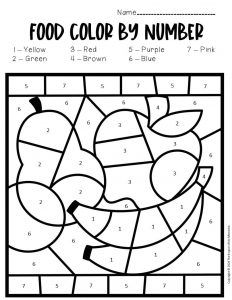 Free printable color by number food preschool worksheets preschool worksheets color worksheets for preschool kindergarten colors