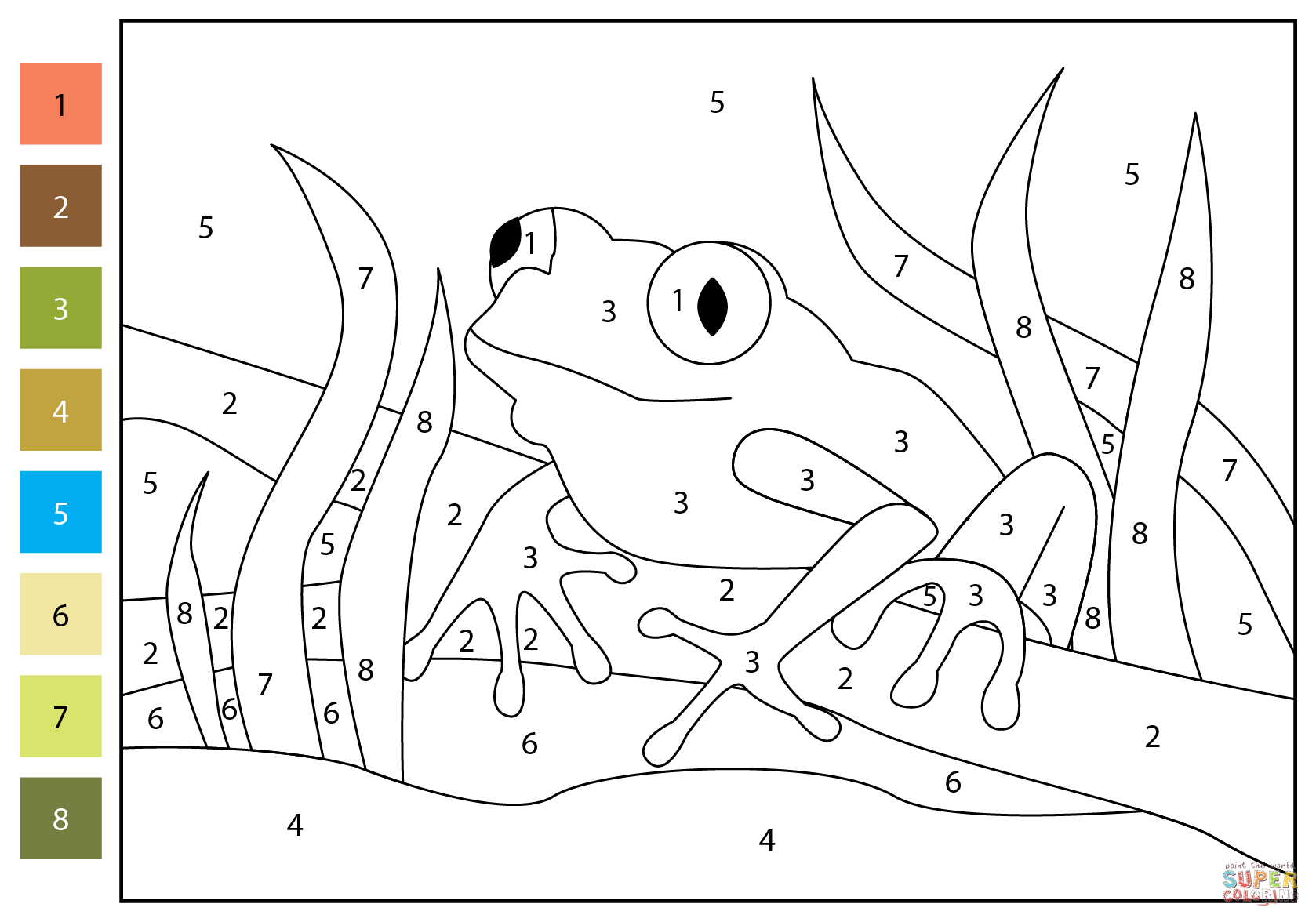 Tree frog color by number free printable coloring pages