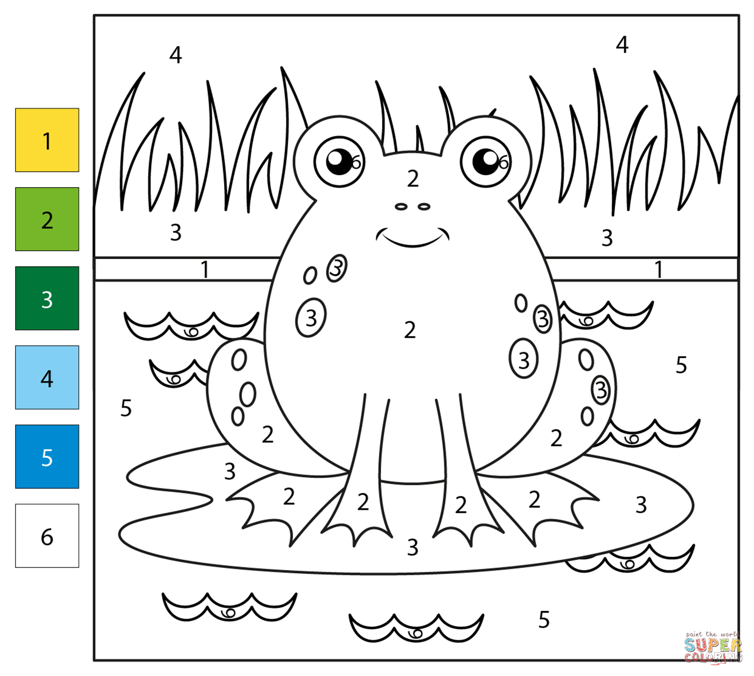 Frog color by number free printable coloring pages