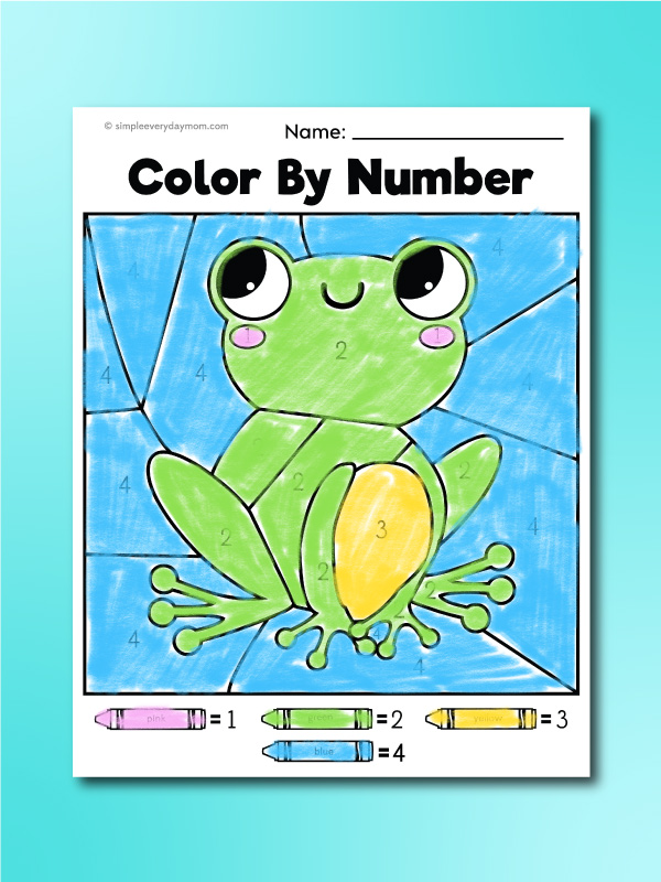 Frog color by number printables for kids