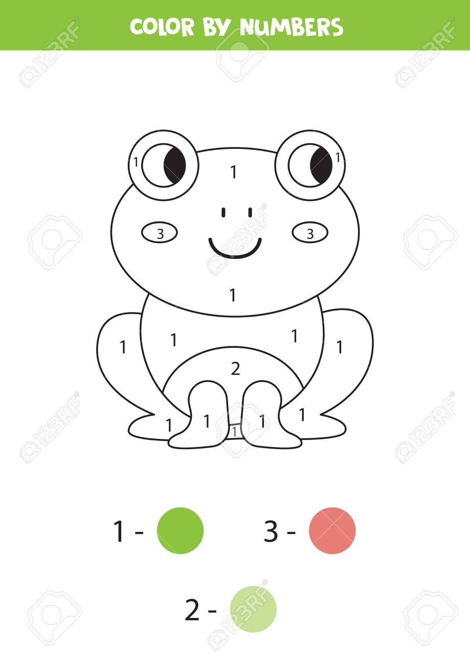 Color cute cartoon ic frog by numbers coloring page for kids royalty free svg cliparts vectors and stock illustration image