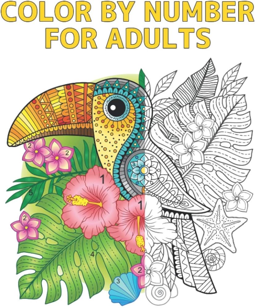 Color by number for adults coloring book color by number designs of animals birds flowers