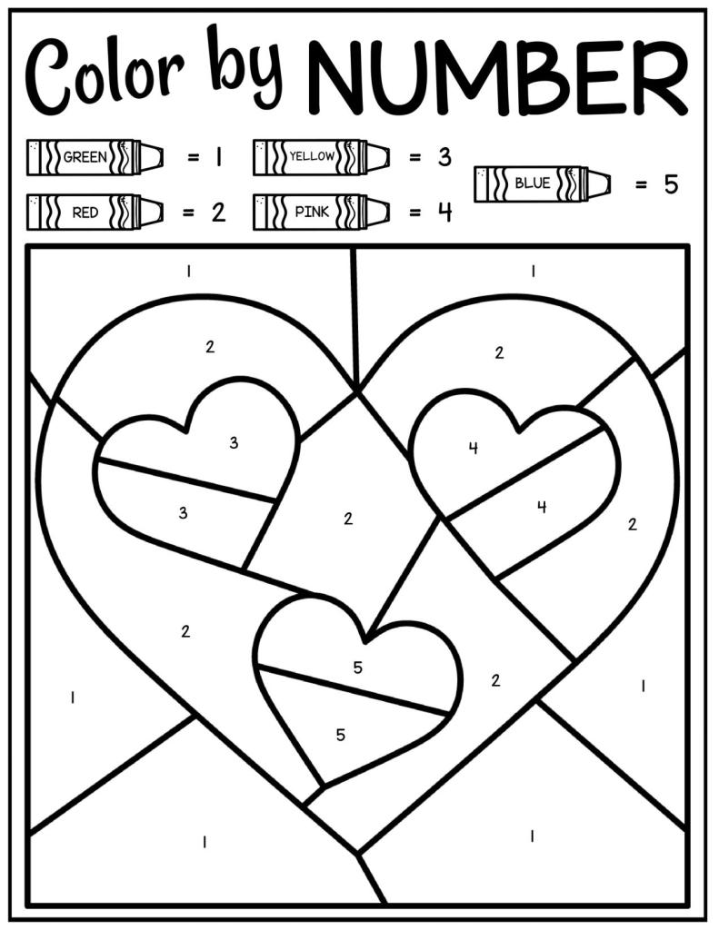 Valentines lor by number printables for kids