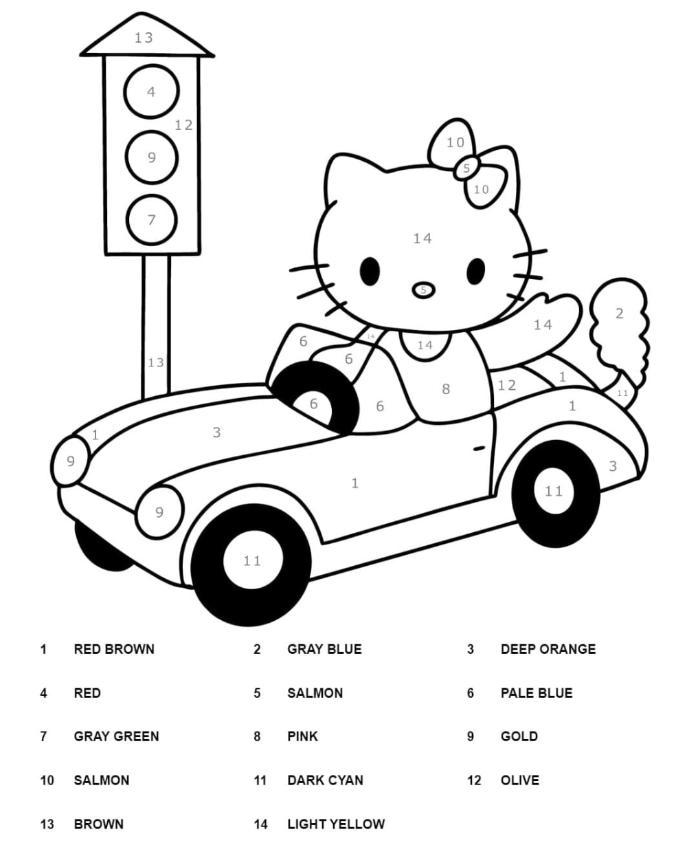 Printable hello kitty color by number worksheet coloring page hello kitty coloring hello kitty colouring pages kitty coloring