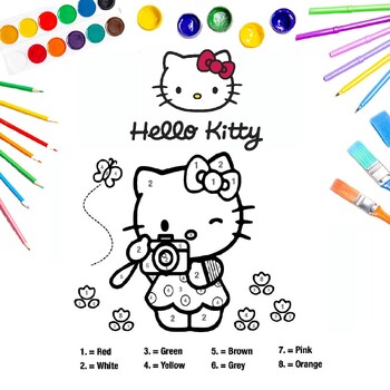 Printable hello kitty color by number coloring page activity sheets for kids