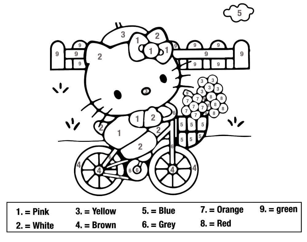 Adorable hello kitty color by number coloring page