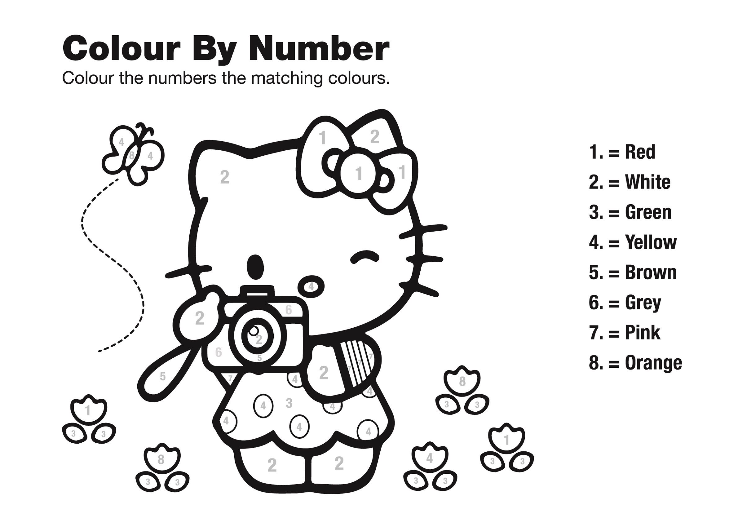 Printable cat color by number pages hello kitty coloring hello kitty colouring pages birthday coloring pages