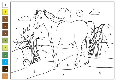 Horse color by number free printable coloring pages