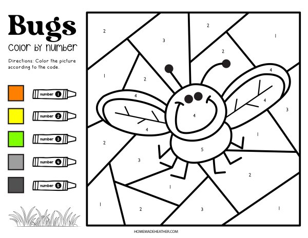 Color by number bug printables homemade heather