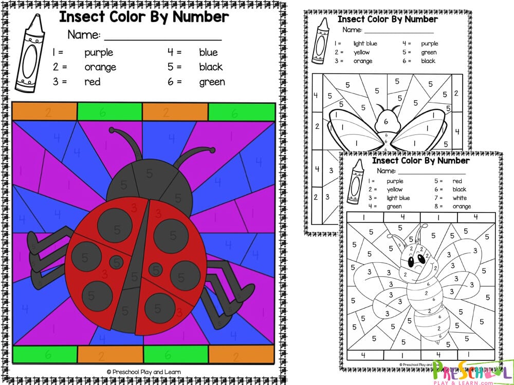 Ð free insect color by number bug worksheets