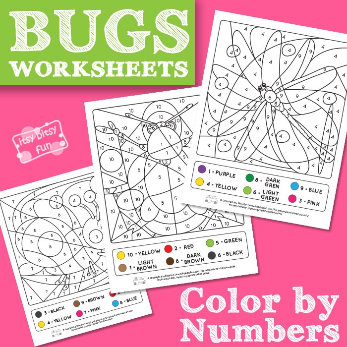 Bugs coloring by number worksheets