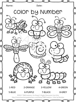 Color by number worksheets animals and insects by tnbcreations tpt