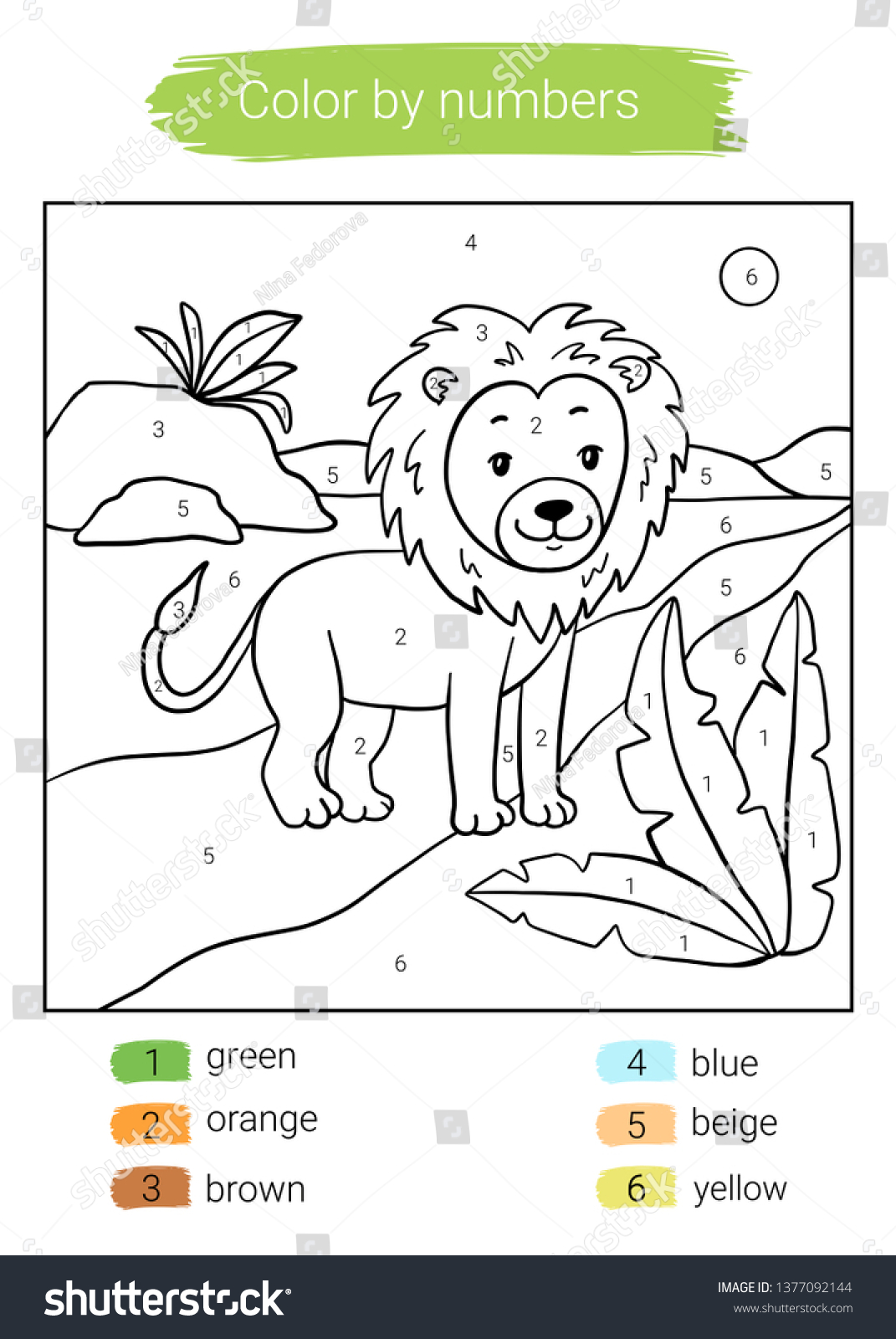 Color by number lion educational children stock vector royalty free