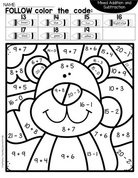 Fall addition and subtraction coloring worksheets