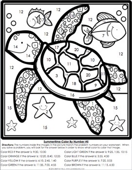 Nd grade end of the year math review color by number summer activities