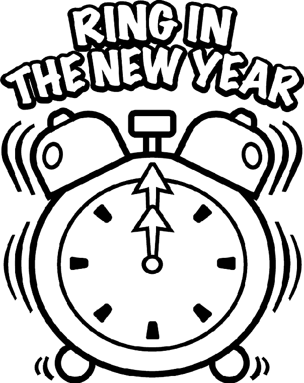 New years clock coloring page