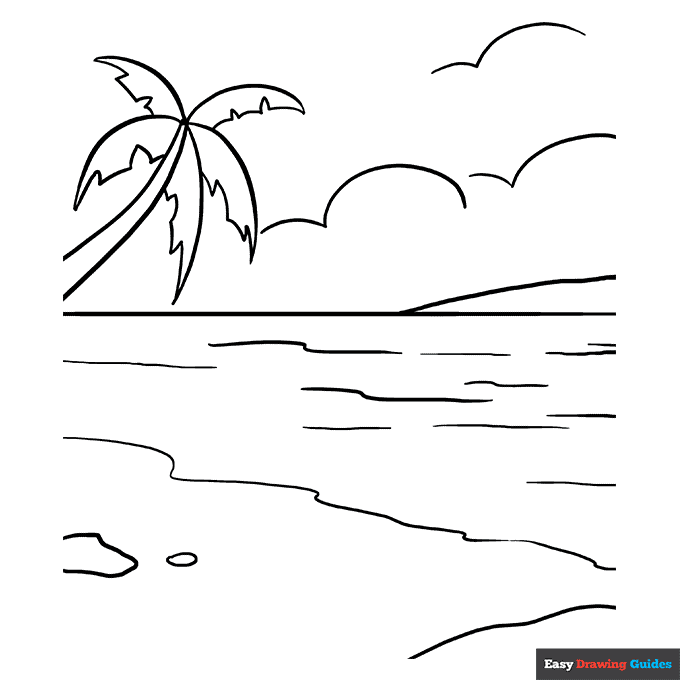 Ocean coloring page easy drawing guides
