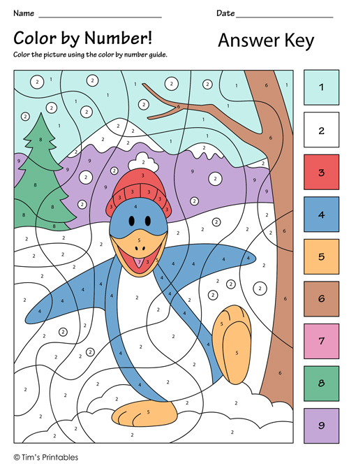 Color by number â the penguin â tims printables