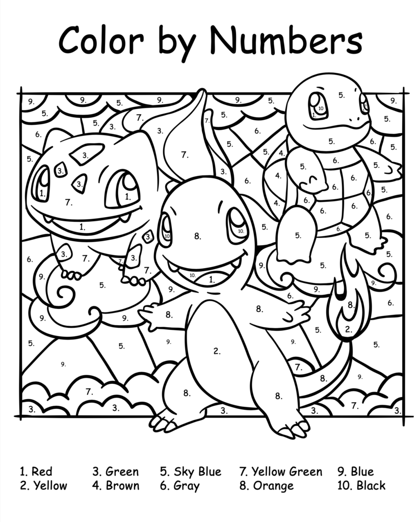 Free pokãmon color by numbers printables kids activities blog