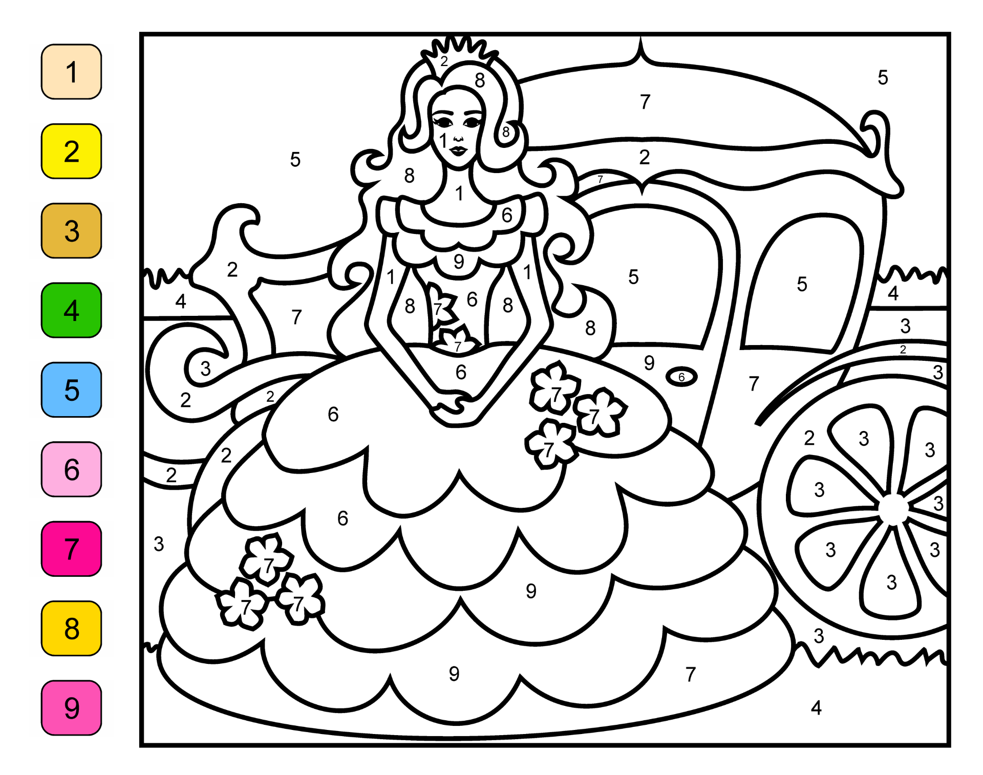 Princess color by number coloring pages disegni da colorare libri da colorare stampabili prescolari