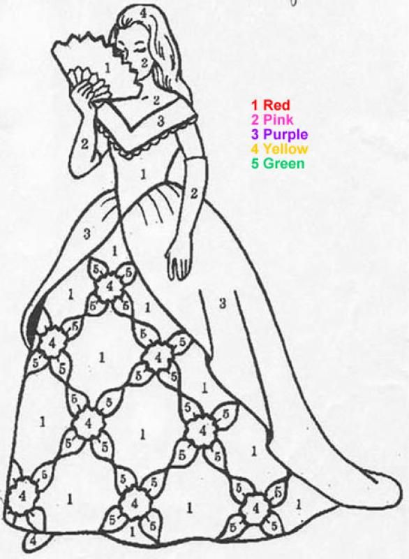 Beautiful princess color by number coloring pages