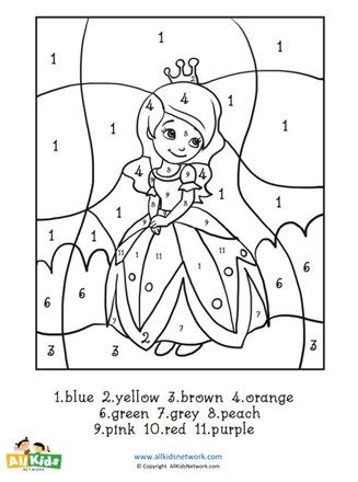 Princess color by numbers all kids network color by numbers princess coloring coloring pages