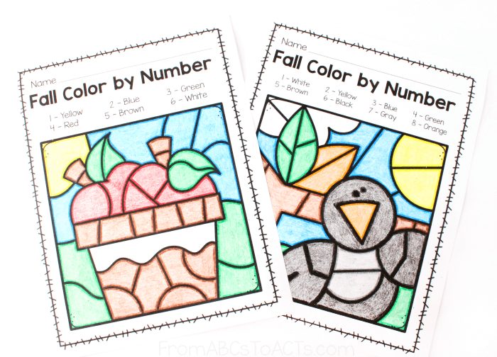 Fall color by number printables