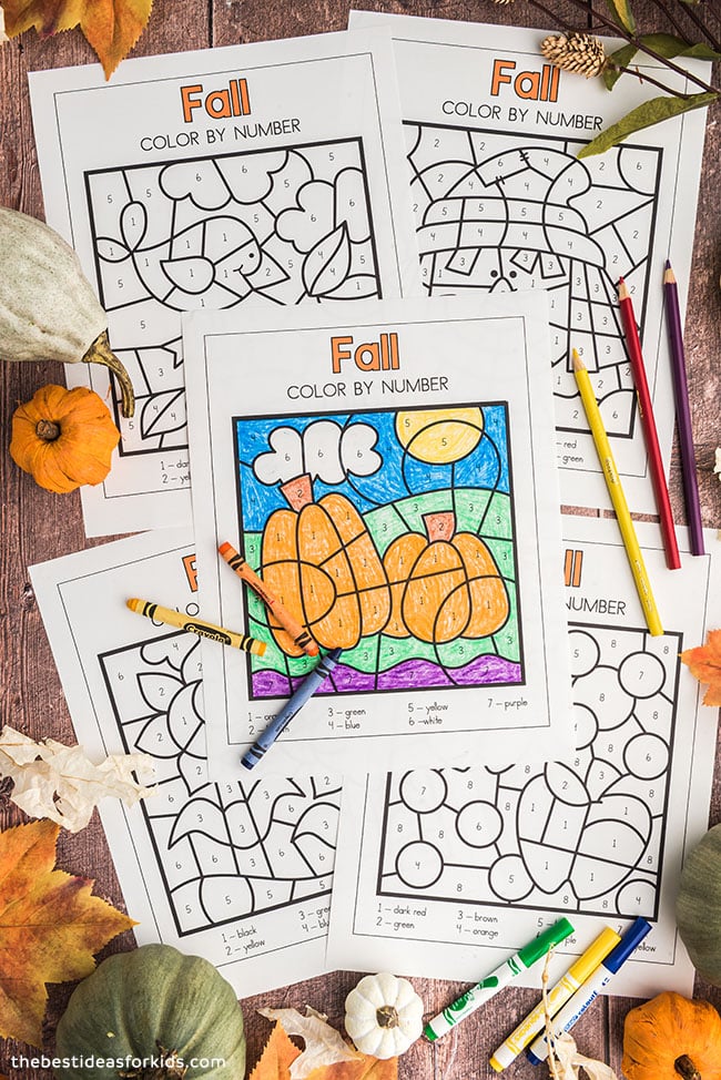 Fall color by number free printables