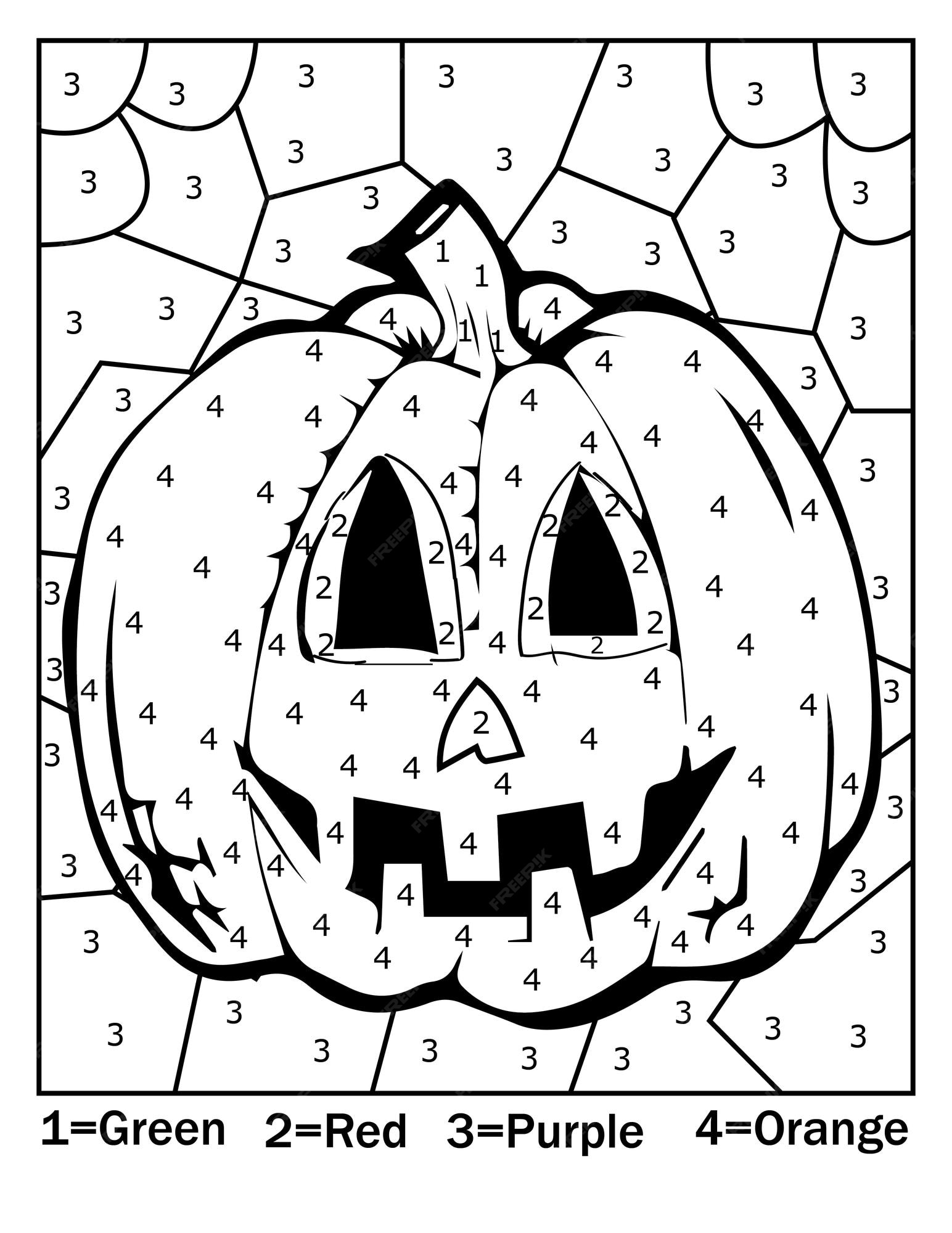 Premium vector halloween color by number coloring page for kids and adults