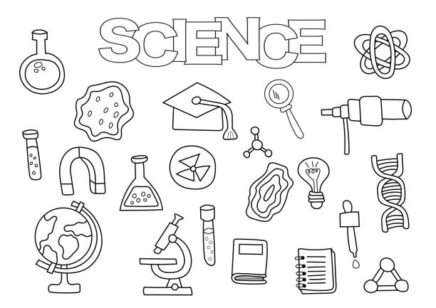 Science elements hand drawn set stock illustration