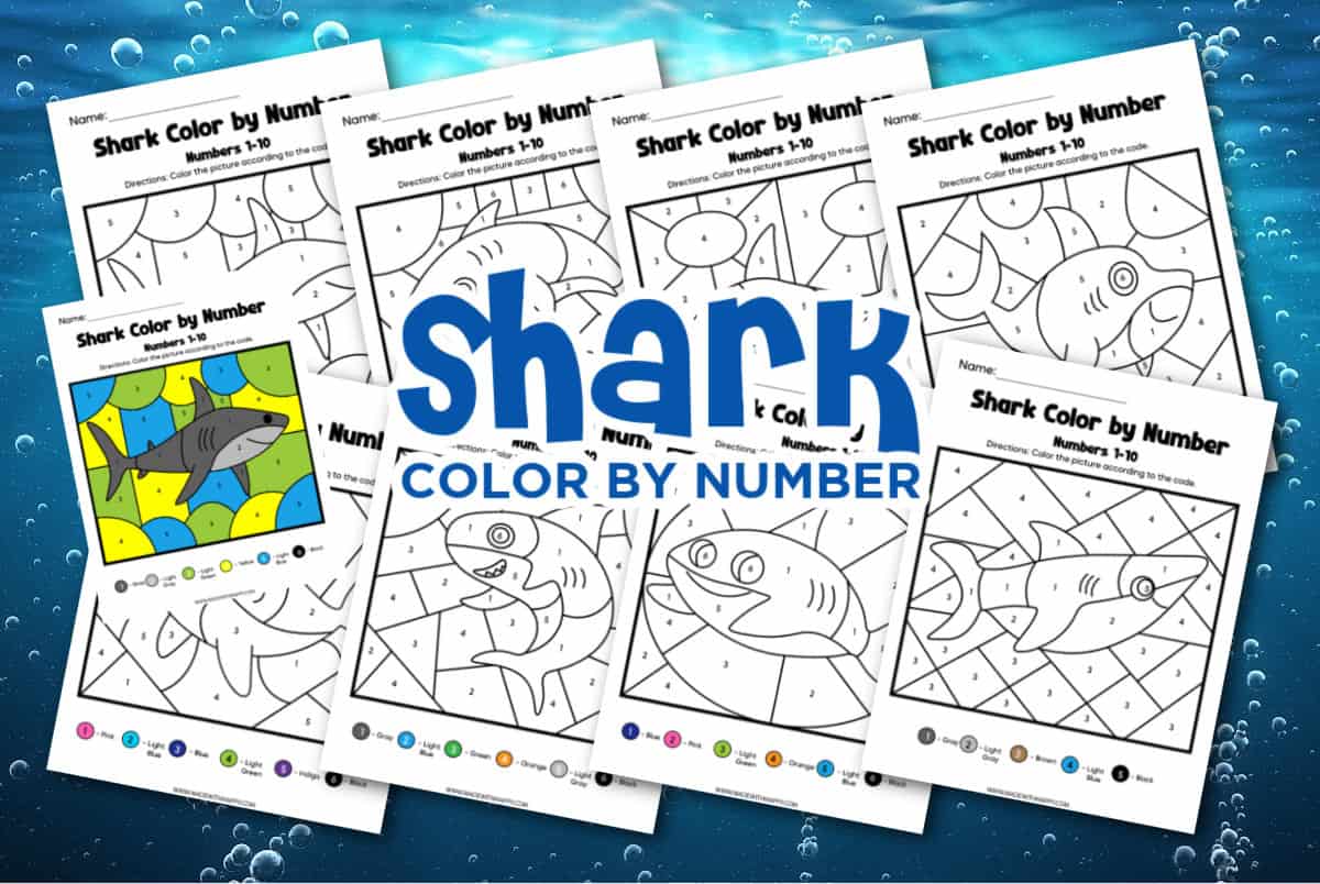 Free shark color by number printables