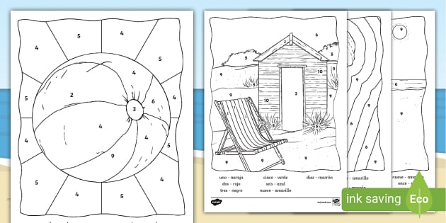 Ð spanish summer lour by number worksheets