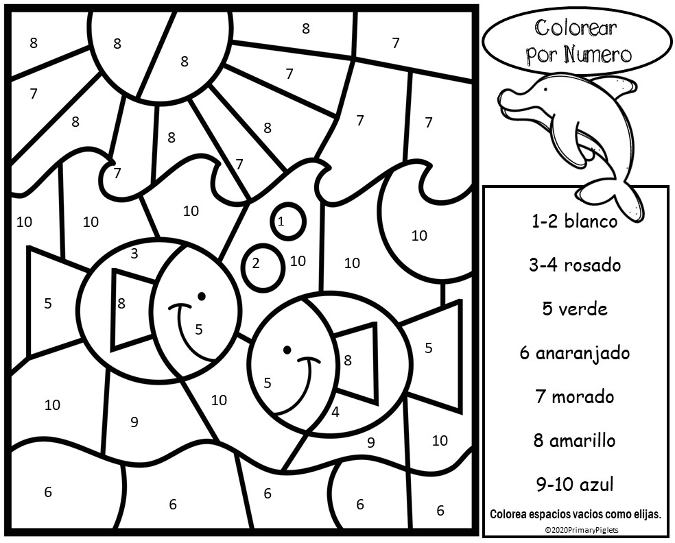 Free spanish color by number ocean theme page made by teachers