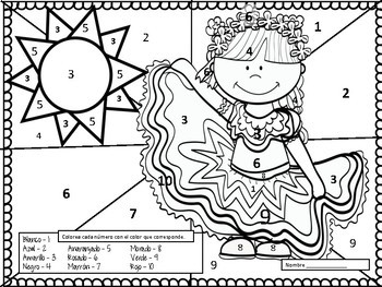 Spanish color by number coloring pages with answer keys tpt