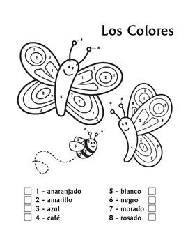 Los colores spanish colors color by number butterfly worksheet spanish colors spanish classroom activities spanish teaching resources