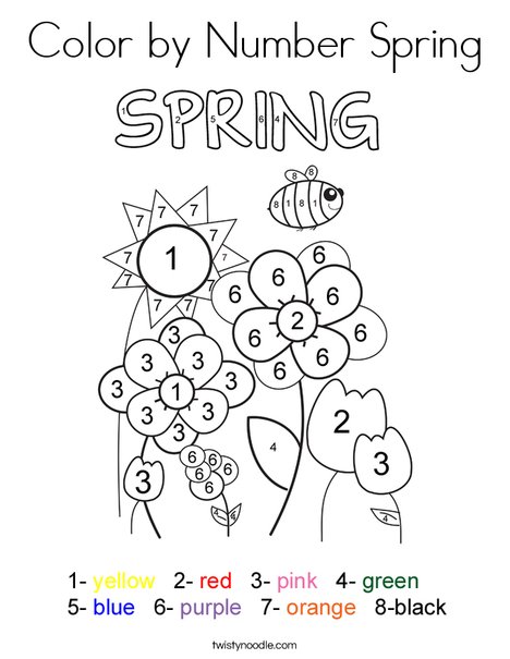 Color by number spring coloring page