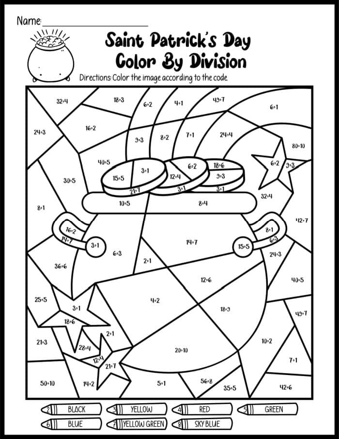 Free st patricks day color by number printables for kids