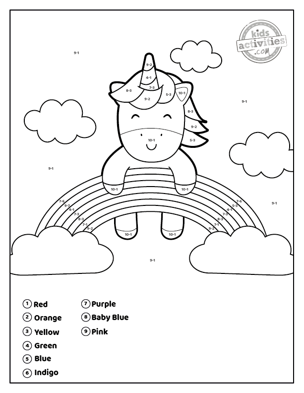 Unicorn subtraction color by number worksheets kids activities blog