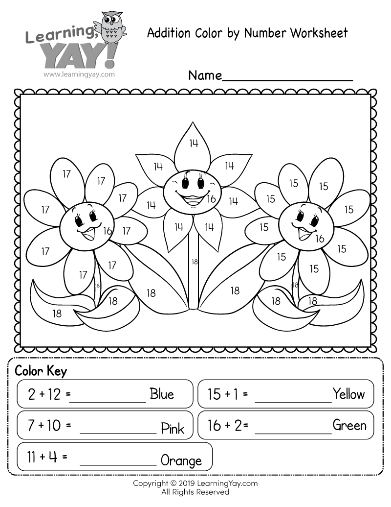 Addition color by number worksheet for st grade free printable