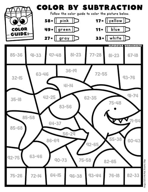 Subtraction color by number