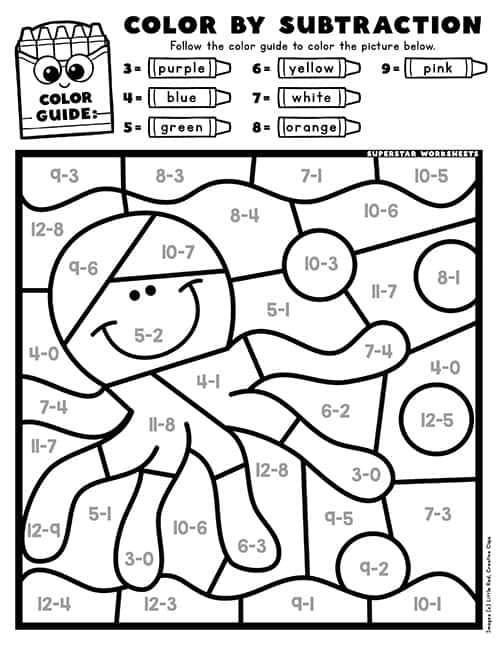 Subtraction color by number