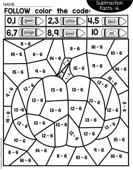 Fall subtraction color by number