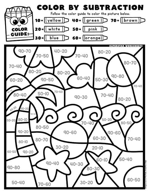 Subtraction color by number